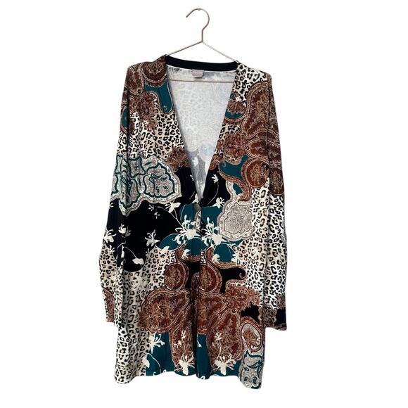 Chicos Paisley Animal Print Knit Cardigan Size 3 Large - Picture 1 of 6